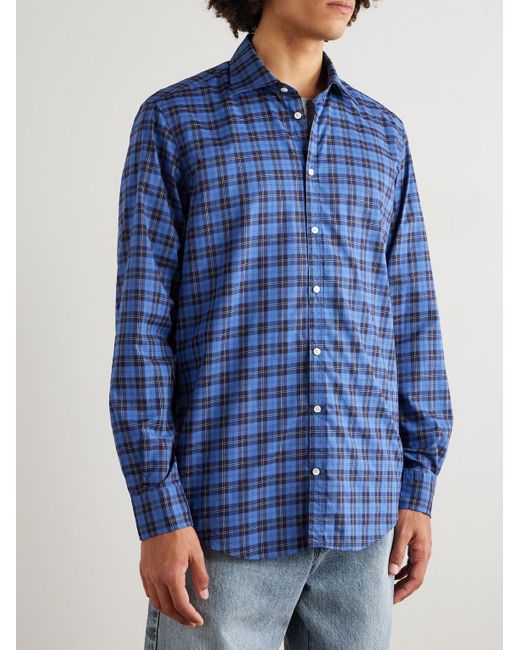 Massimo Alba Blue Genova Checked Cotton-poplin Shirt for men