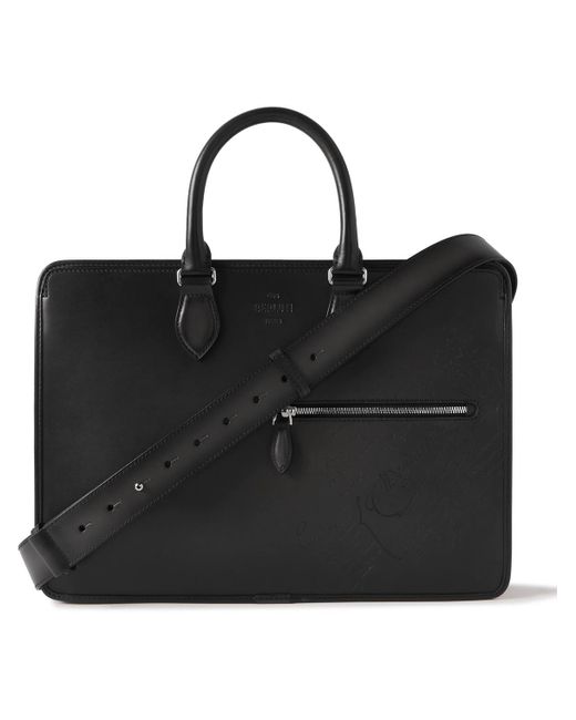 Berluti Black 1 Jour Neo Scritto Venezia Leather Briefcase for men