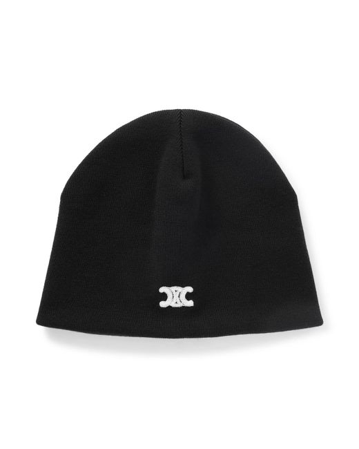 Céline Black Triomphe Logo-Embroidered Wool Beanie