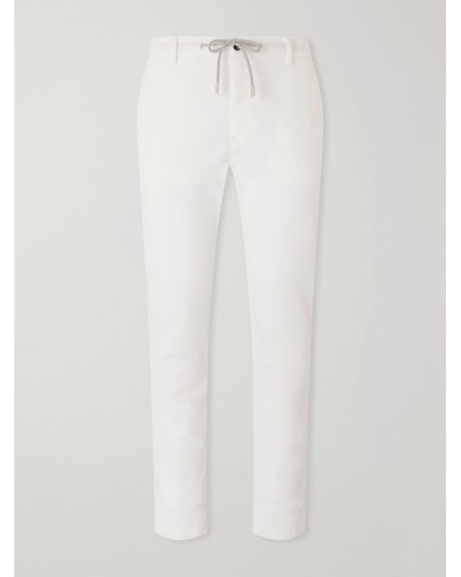 Eleventy White Straight-Leg Cotton-Blend Corduroy Drawstring Trousers for men