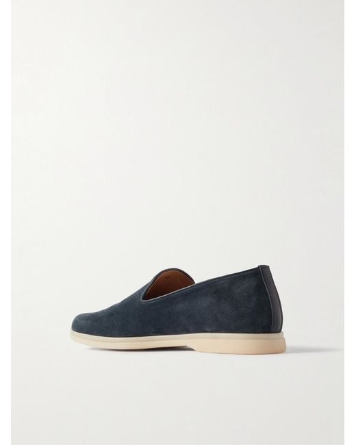 Rubinacci Blue Mod Mare Leather-Trimmed Suede Loafers for men