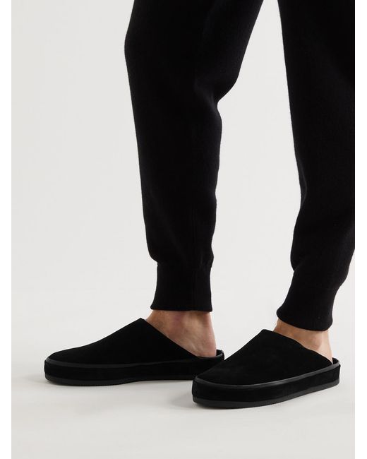 Mulo Black Shearling-Lined Suede Slippers for men