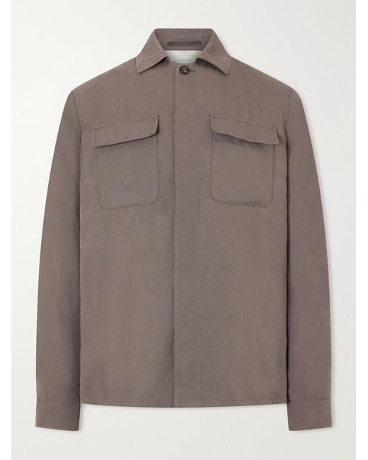 Eleventy Brown Lyocell And Linen-Blend Shirt for men