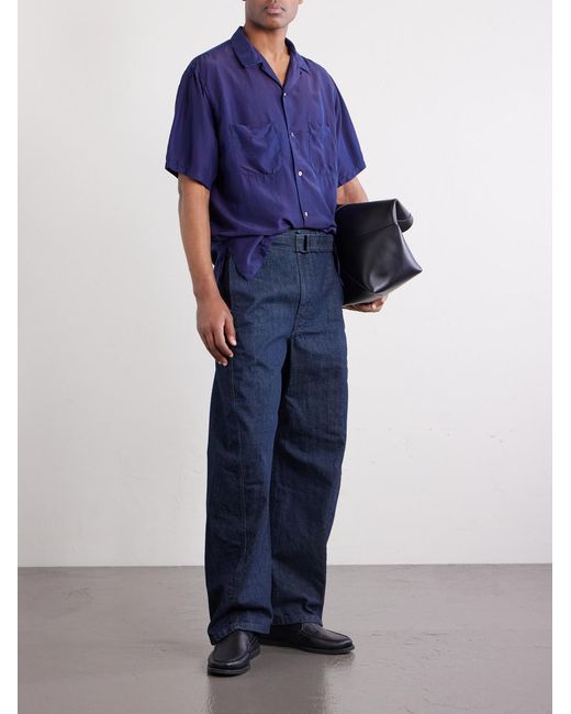Blue Blue Japan Blue Convertible-Collar-Dyed Silk-Habotai Shirt for men