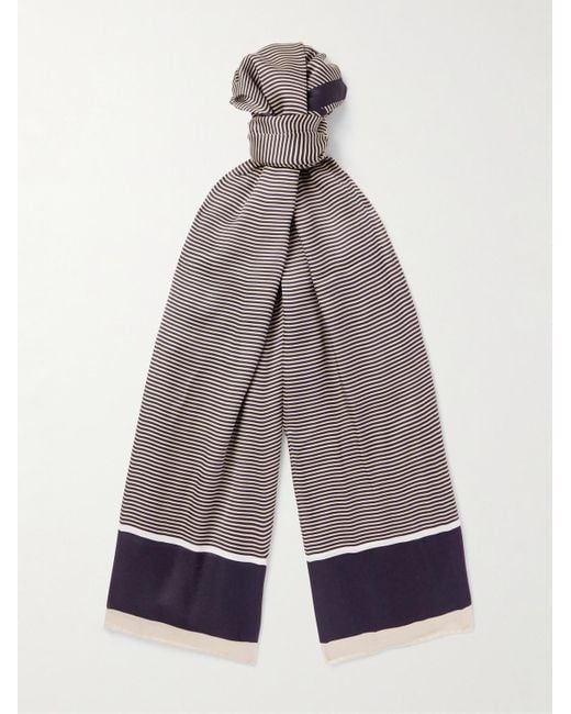 Saint Laurent Gray Logo-Print Striped Silk-Satin Scarf for men