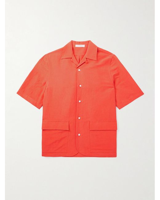Umit Benan Red Cuban Convertible-Collar Linen And Silk-Blend Shirt for men