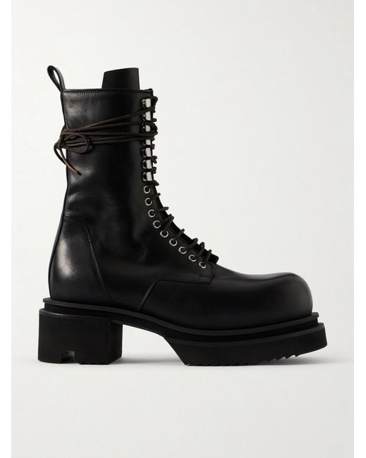 Rick Owens Black Bogun Leather Lace-Up Boots for men