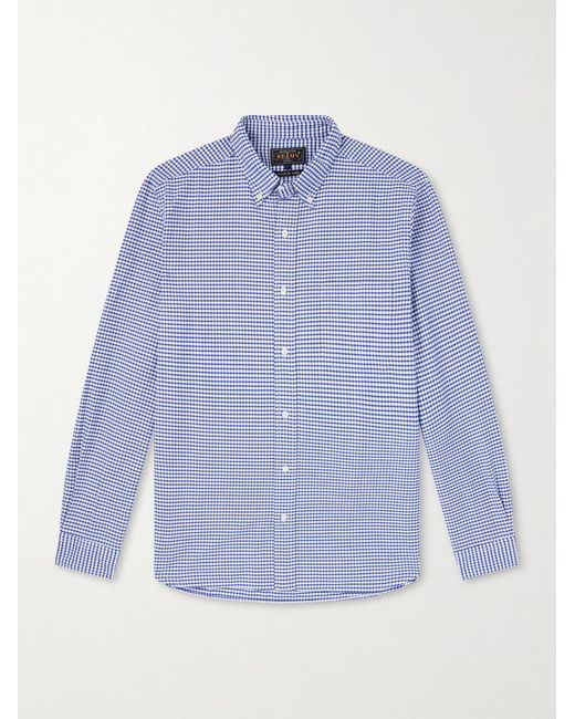 Beams Plus Blue Button-Down Collar Checked Cotton Shirt for men