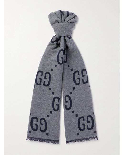 Gucci White Logo-Jacquard Wool And Silk-Blend Scarf for men