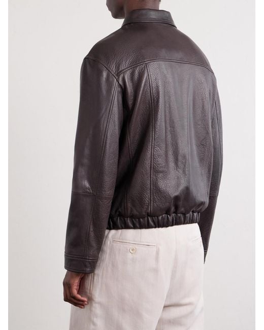 Brunello Cucinelli Black Leather Jacket for men