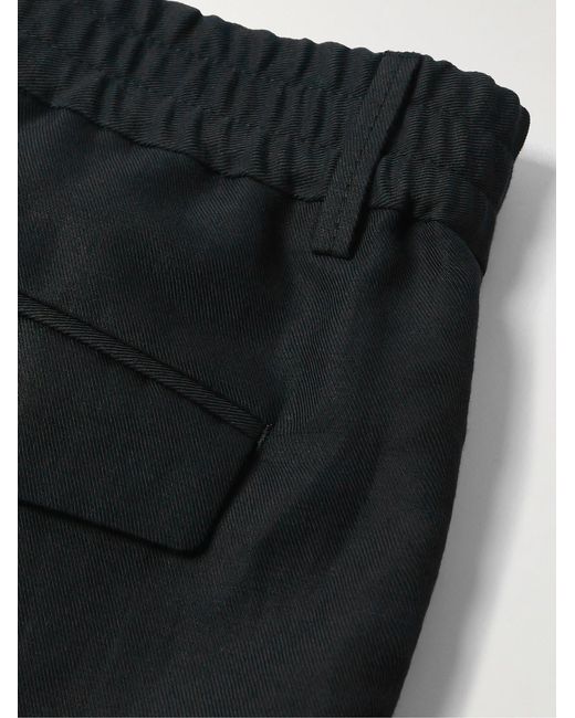 Brunello Cucinelli Black Straight-leg Pleated Linen And Cotton-blend Twill Bermuda Shorts for men