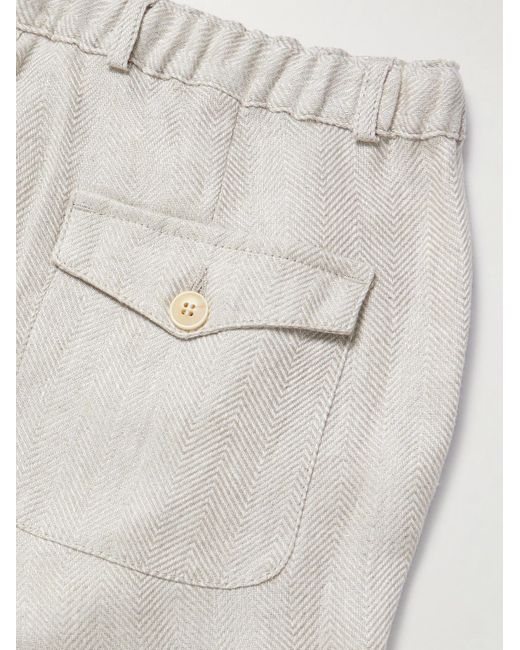 Oliver Spencer White Straight-leg Herringbone Linen Trousers for men