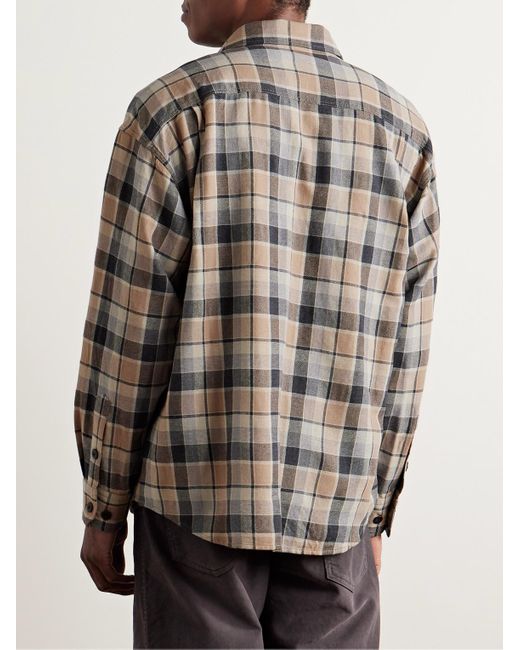 Checked Wool And Linen-Blend Shirt di Visvim in Brown da Uomo