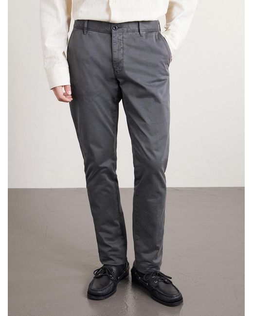Slowear Gray Slim-Fit Tapered Stretch-Cotton Gabardine Trousers for men