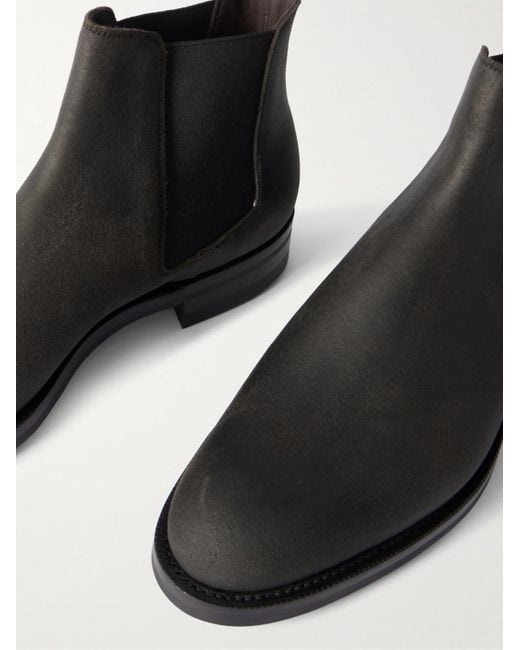 Edward Green Black Govan Waxed-Suede Chelsea Boots for men