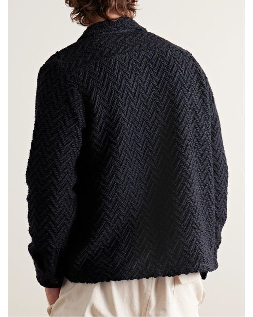 Portuguese Flannel Blue Herringbone Tweed Overshirt for men