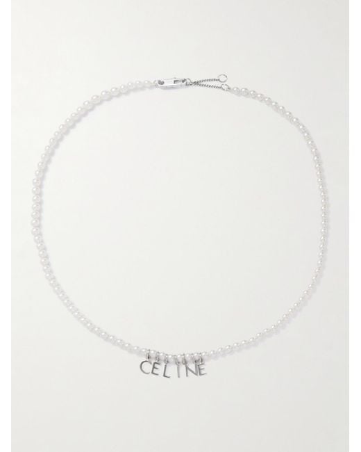 Céline Kette mit silberfarbenen Details und Kunstperlen in White für Herren