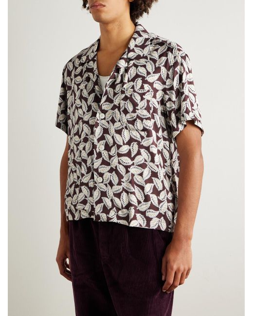 Paper Birch Camp-Collar Printed Satin Shirt di Bode in White da Uomo