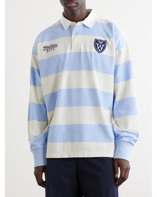 Polo Ralph Lauren Blue Wimbledon Logo-Embroidered Striped Cotton Polo Shirt for men