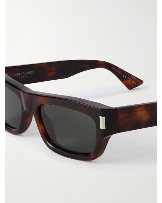 Saint Laurent Black Rectangular-Frame Tortoiseshell Acetate Sunglasses for men