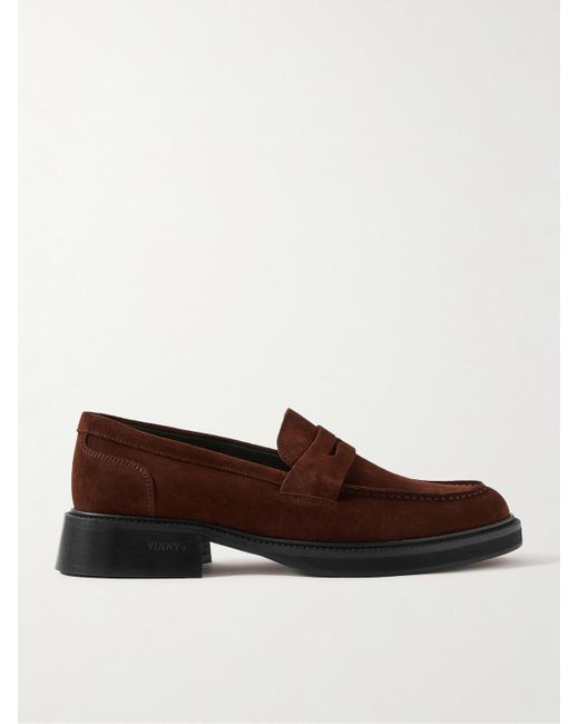 VINNY'S Brown Heeled Townee Suede Penny Loafers for men