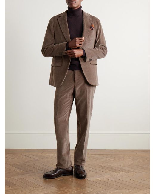 Caruso Brown Slim-Fit Straight-Leg Cotton-Blend Corduroy Suit Trousers for men