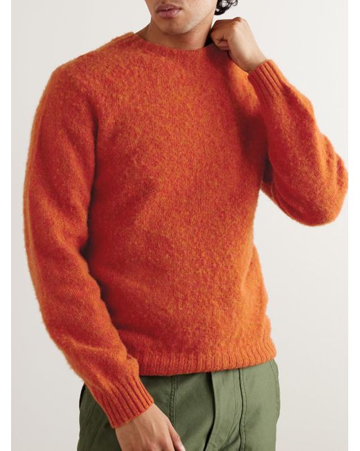 Drake's Red Brushed Shetland Wool Sweater for men