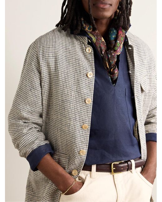Sciarpa in misto lana e seta stampato sfrangiato Mughal Hunter di Drake's in Brown da Uomo