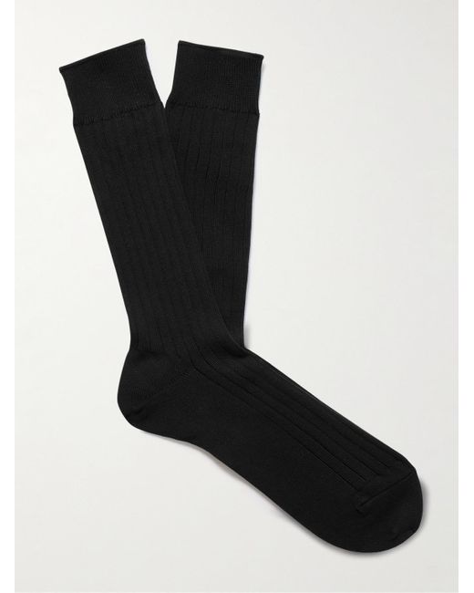Mr P. Black Ribbed Cotton-blend Socks for men