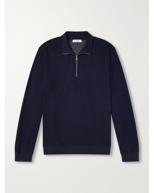 Mr P. Blue Cotton-Blend Double-Faced Jersey Half-Zip Sweatshirt for men