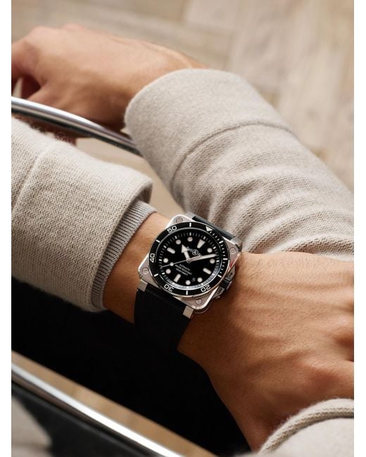 Bell & Ross Black Br-03 Diver Automatic 42Mm Stainless Steel And Rubber Watch, Ref. No. Br03A-D-Bl-St/Srb for men