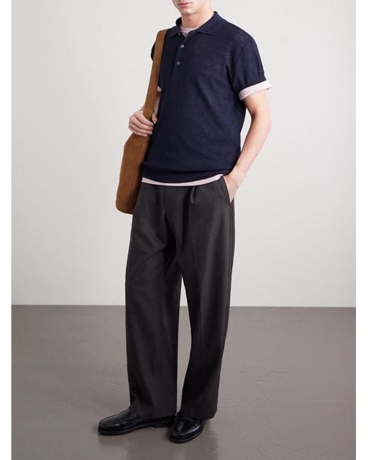 Barena Blue Waffle-knit Linen And Cotton-blend Shirt for men