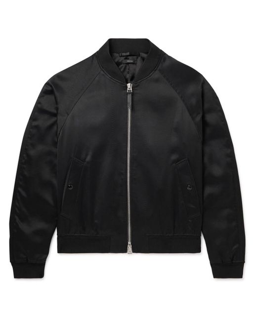 Tom Ford Black Leather-trimmed Satin Bomber Jacket for men
