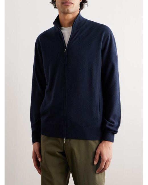 Loro Piana Blue Ribbed Cashmere Zip-up Sweater for men