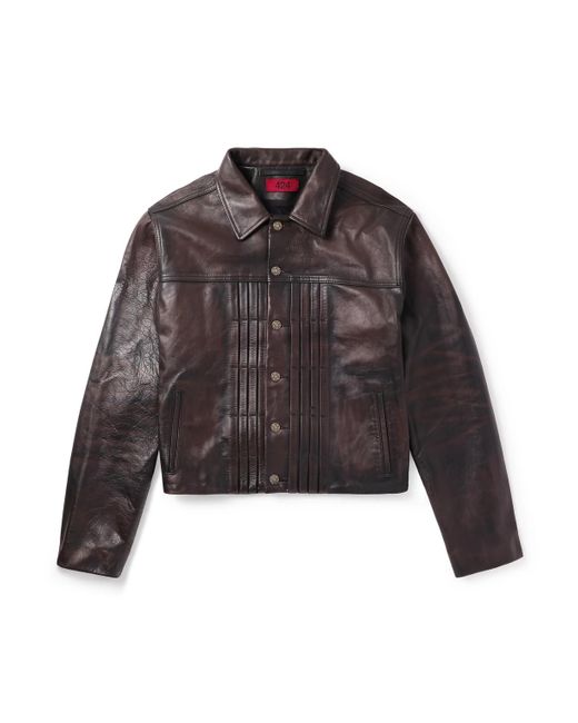 424 Brown Cropped Leather Jacket for men
