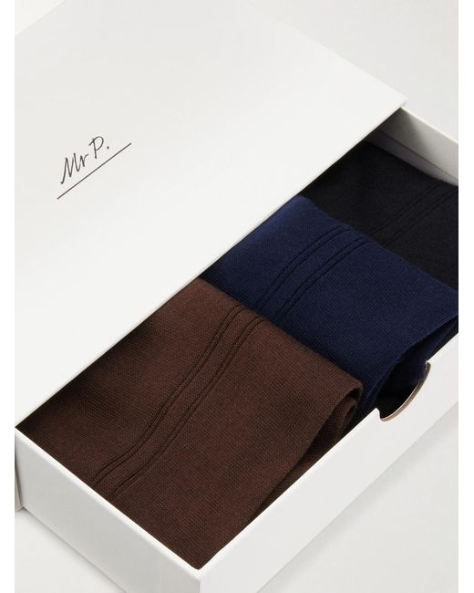 Mr P. Blue Three-Pack Organic Cotton Socks for men