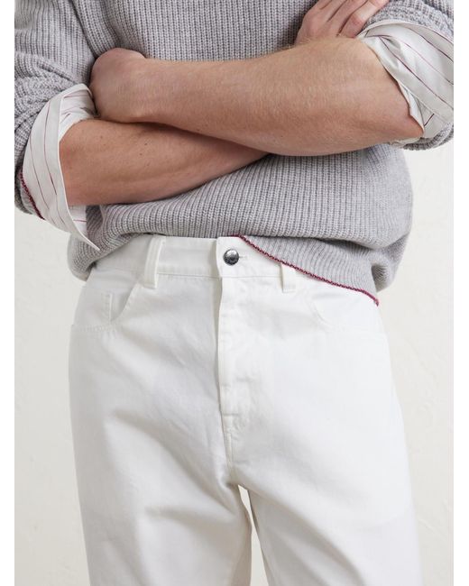 Canali White Straight-Leg Cotton-Twill Trousers for men