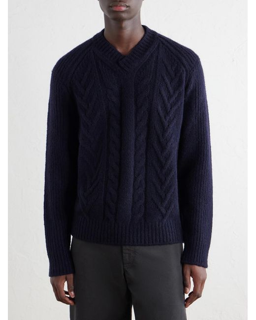 Brioni Blue Cable-Knit Casmere And Silk-Blend Sweater for men