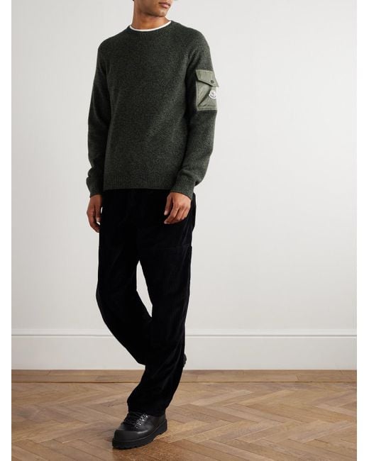 Moncler Black Straight-leg Logo-appliquéd Panelled Cotton-corduroy Trousers for men