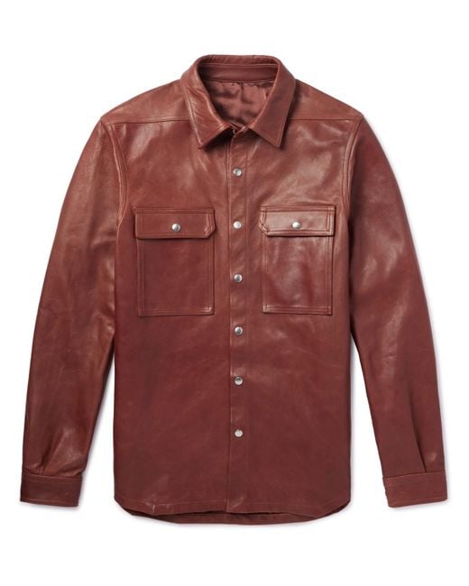 Rick Owens Red Webbing-trimmed Leather Overshirt for men