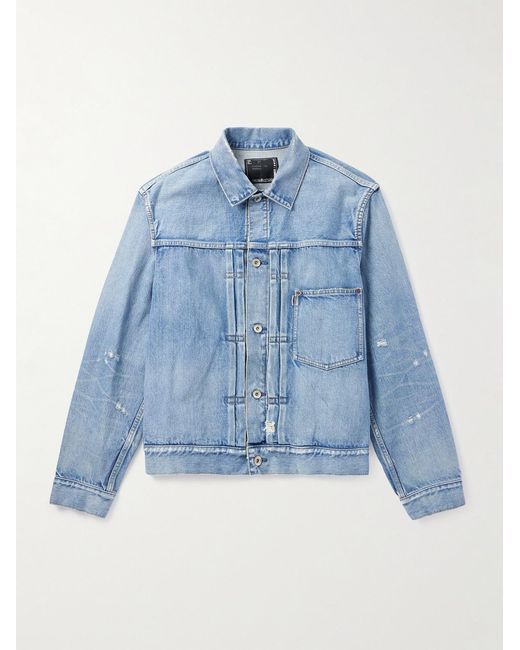 Sacai Blue Beyondexx Distressed Denim Jacket for men