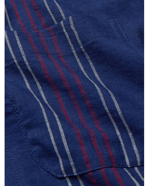 Kardo Blue Convertible-collar Embroidered Striped Cotton Shirt for men
