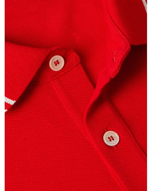 Valentino Garavani Red Logo-Appliquéd Striped Cotton-Piqué Polo Shirt for men