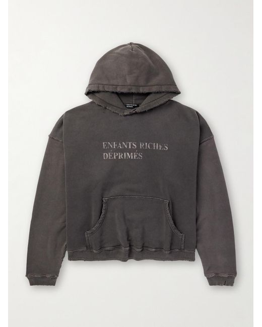 Enfants Riches Deprimes Gray Distressed Logo-Print Cotton-Jersey Hoodie for men