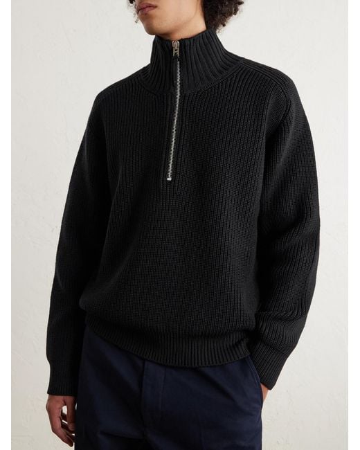 Tom Ford Pullover aus Merinowolle in Rippstrick mit kurzem Reißverschluss in Blue für Herren