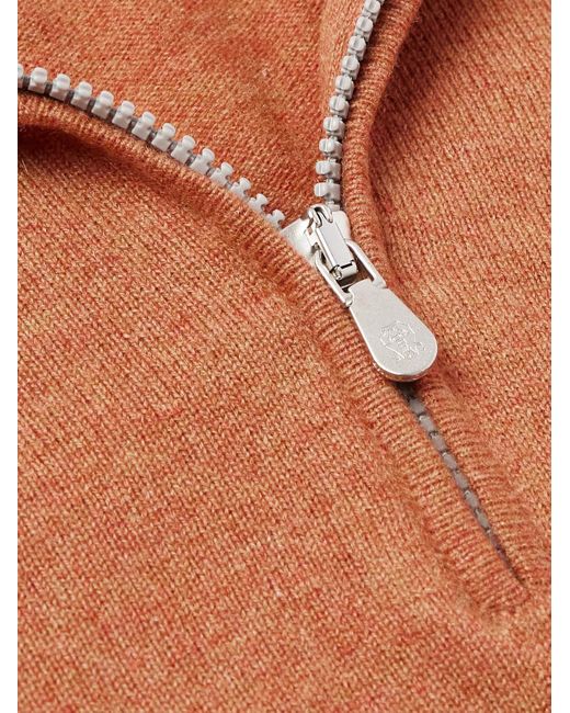 Brunello Cucinelli Orange Cashmere Half-Zip Sweater for men