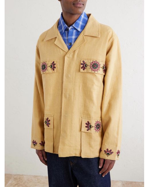 Kartik Research Natural Jaisalmer Embroidered Linen Jacket for men