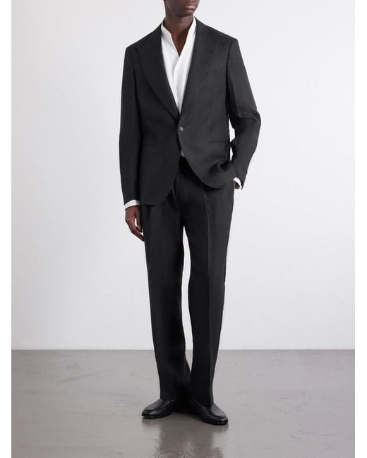 Mr P. Black Slim-Fit Linen Tuxedo Jacket for men