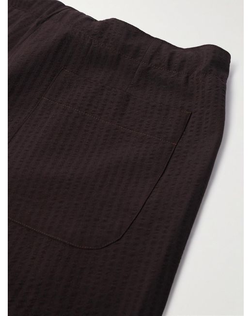 STÒFFA Black Straight-Leg Pleated Wool-Seersucker Shorts for men