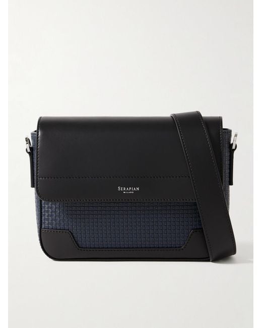 Serapian Umhängetasche aus beschichtetem "Stepan"-Canvas mit Logoprägung und Lederbesatz in Black für Herren